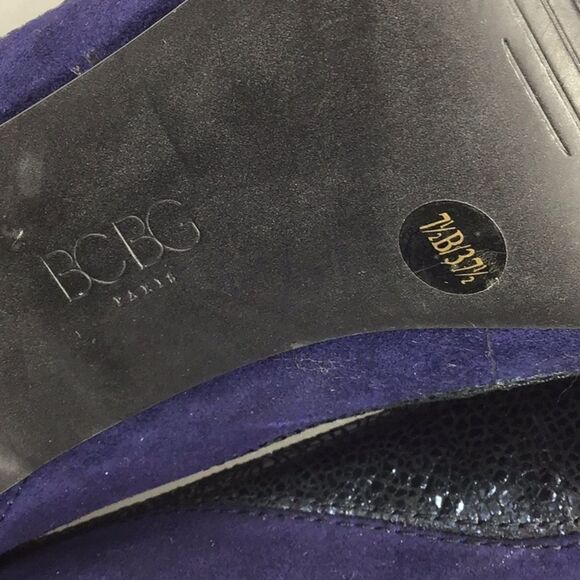 BCBG Paris Platform Stiletto Pumps Purple Suede Embossed Leather Heels Size 7.5 - Picture 7 of 8